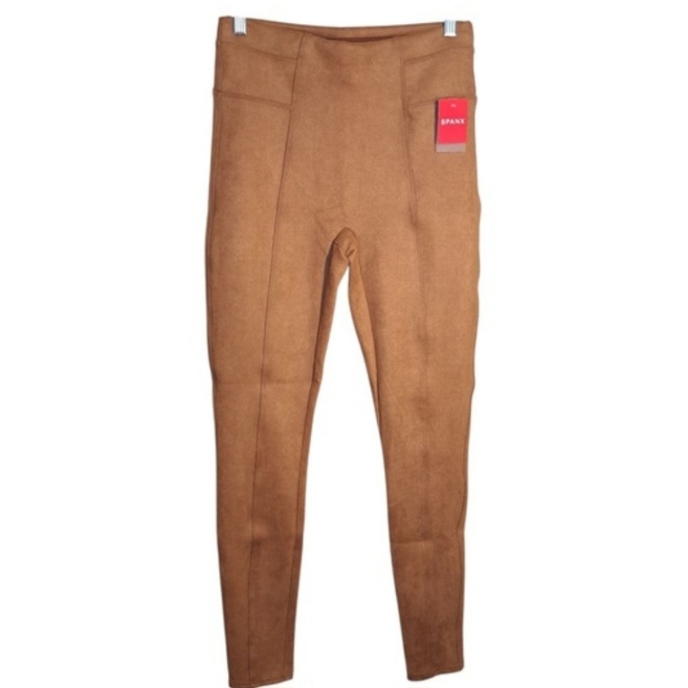 Spanx Women's Faux Suede Leggings Rich Caramel‎ Size M Pull On Polyester